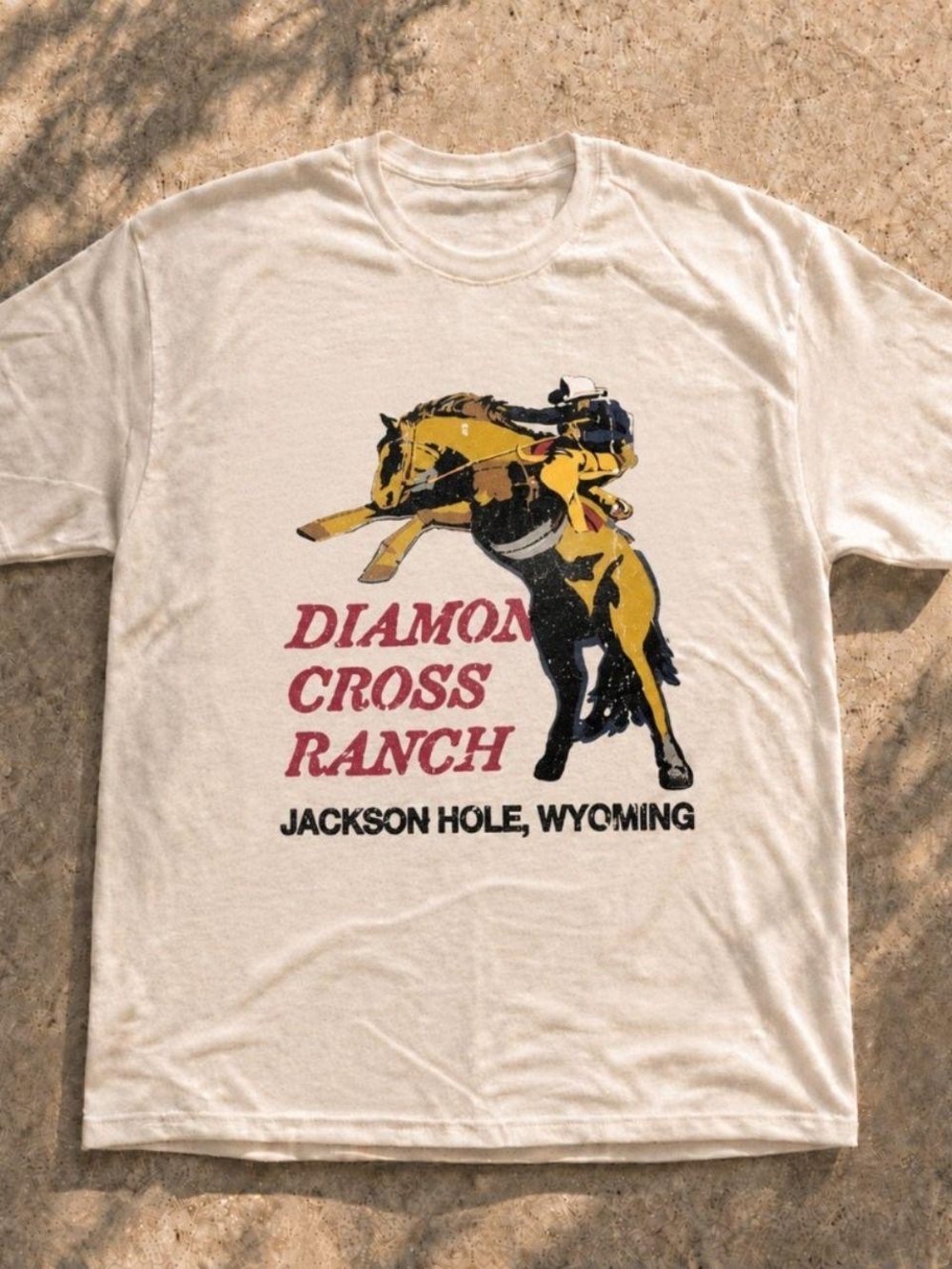 Gildan Cream Diamond Cross Ranch Jackson Hole Wyoming Graphic Tee